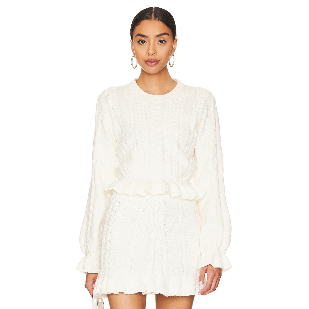 Show Me Your Mumu‎ Ridley Ruffle Sweater Cream Cable Knit Sweater Size S